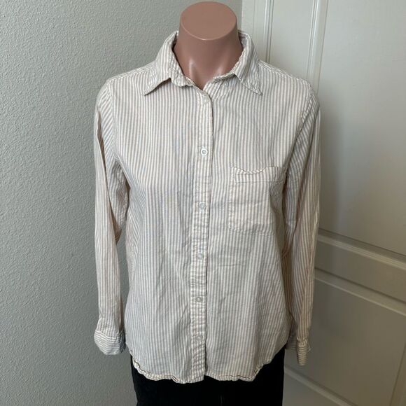Japna Tan Striped Button Down Shirt Sz XS - Picture 1 of 4